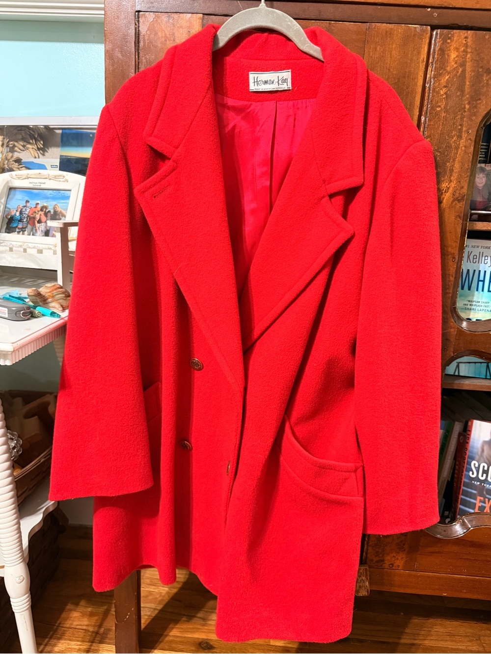 Vintage Herman Kay Red Wool Blend Overcoat Women’s Size XL?